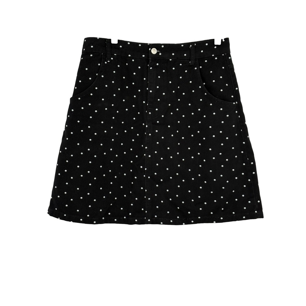 ASOS DESIGN Denim Mini Skirt Black White Polka Dot A-Line Size 6